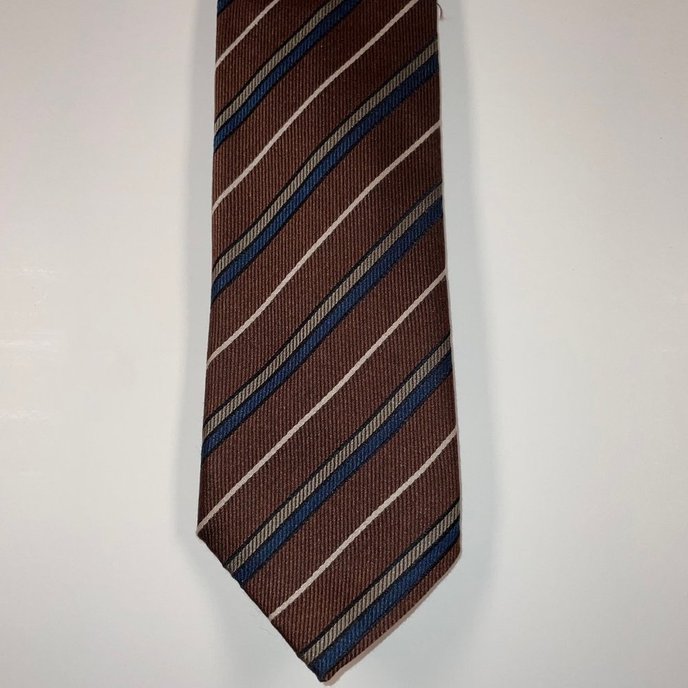 Silk Prada Tie - Brown W/Multi-Colored Diagonal Stripes